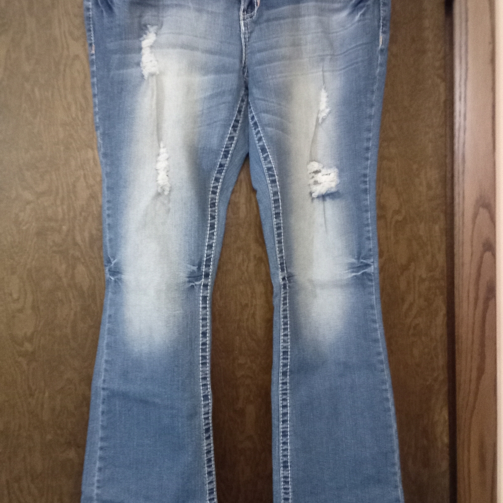 Amethyst Jeans Blue Distressed Flare Jeans